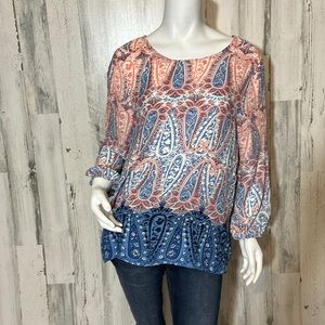 #G1- Paisley pattern womens cute long sleeve top size 1 LILY BLACK blouse